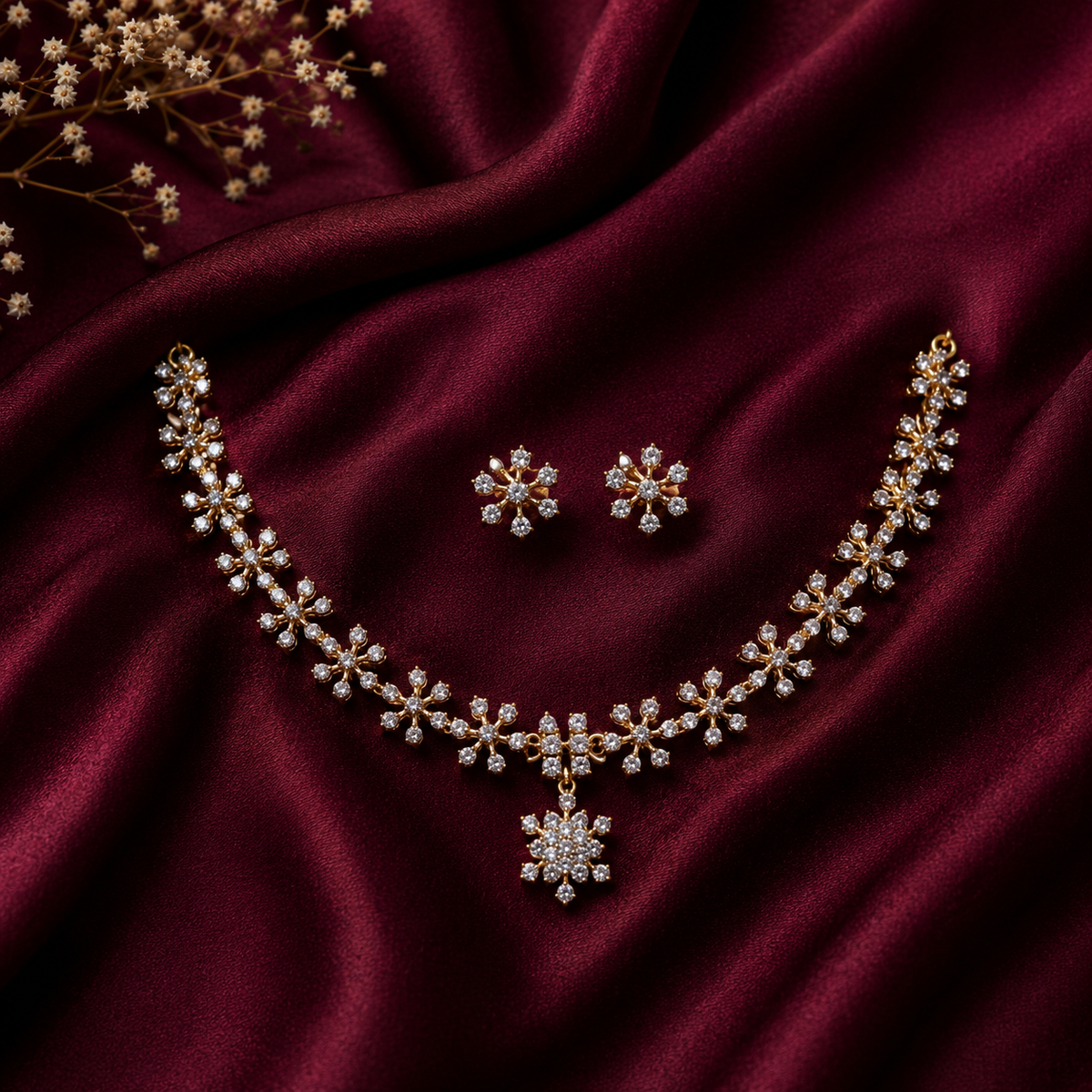 Floral Diamond Pendant Necklace Set – ND0009