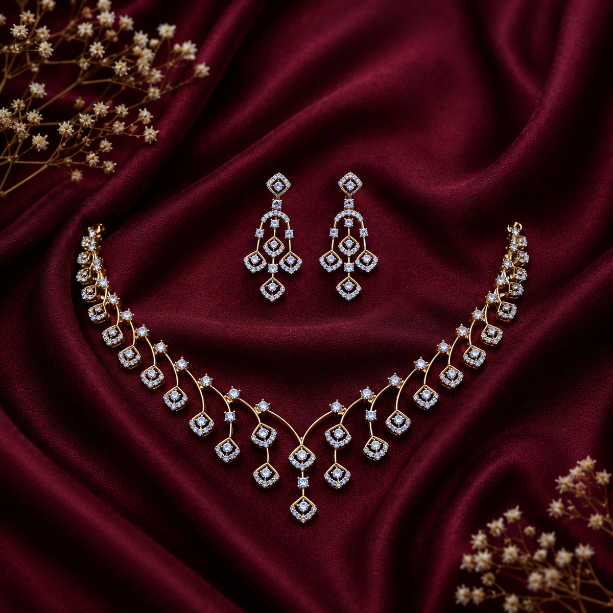 Elegant Cascade Diamond Necklace Set – ND0023