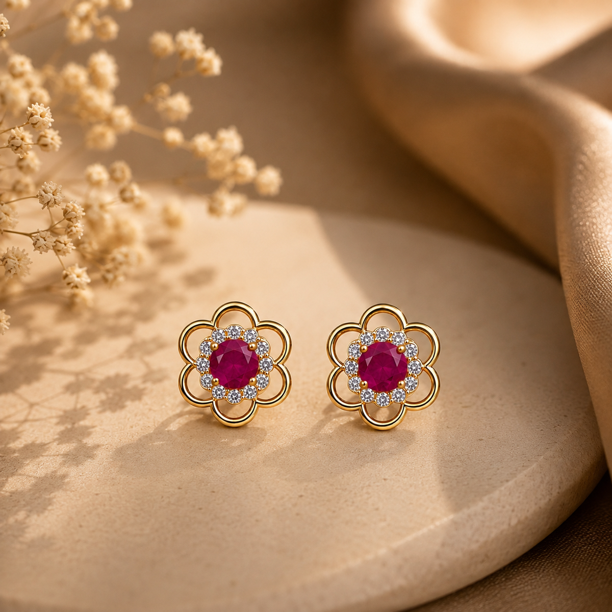 Ruby Floral Halo Stud Earrings – ERD0039