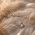 Pearl Diamond-Shaped CZ Pendant Necklace Set – PD0062