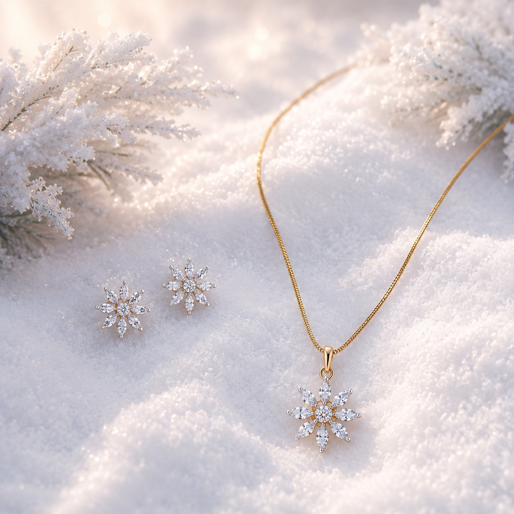 Floral CZ Pendant Necklace Set – PD0065