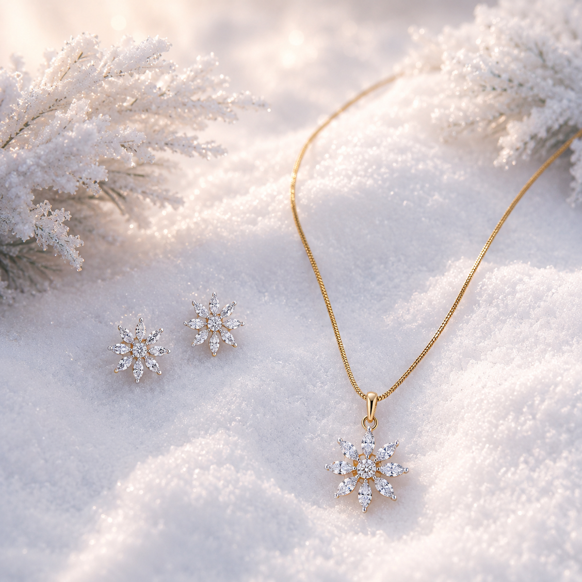 Floral CZ Pendant Necklace Set – PD0065