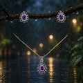 Purple Teardrop CZ Pendant Necklace Set – PD0075