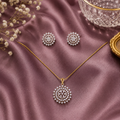 Round CZ Floral Pendant Necklace Set – PD0077