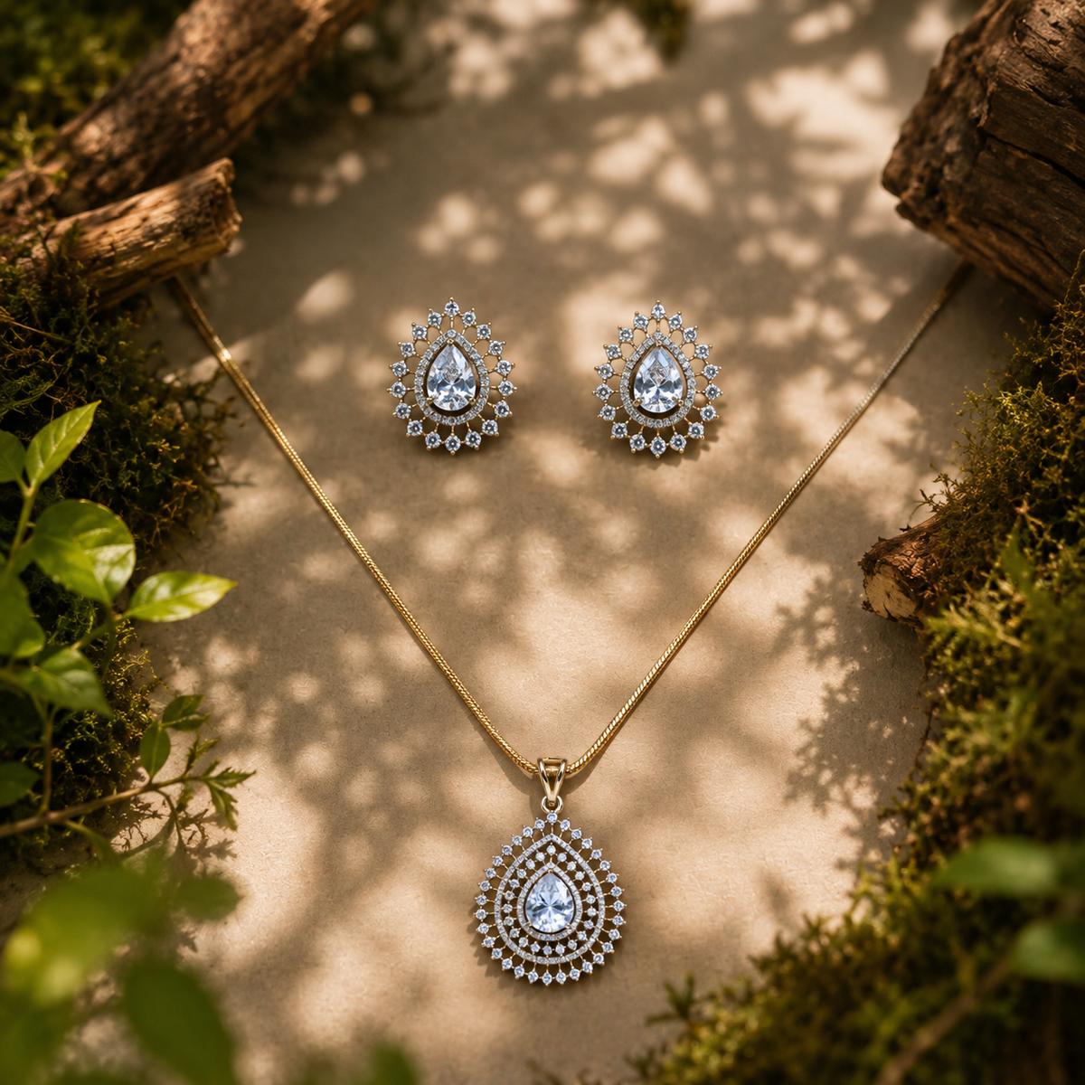 Crystal Teardrop Pendant Necklace Set – PD0081