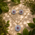 Ruby Oval CZ Pendant Necklace Set – PD0083