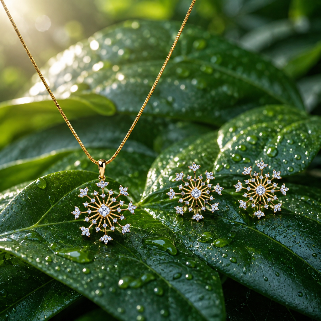 Snowflake CZ Pendant Necklace Set – PD0086