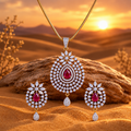 Ruby Teardrop CZ Pendant Necklace Set – PD0087