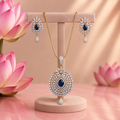 Blue Teardrop CZ Pendant Necklace Set – PD0088