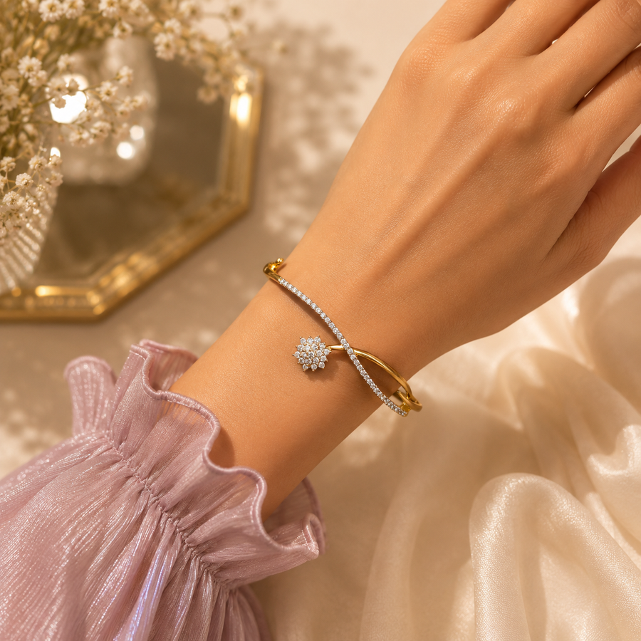 Diamond Wave Floral Bracelet – BRD0009