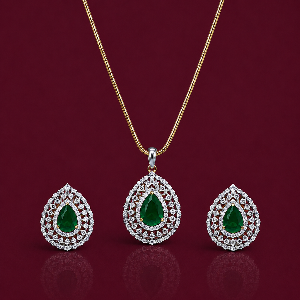 Emerald Teardrop Pendant Necklace Set – PD0094