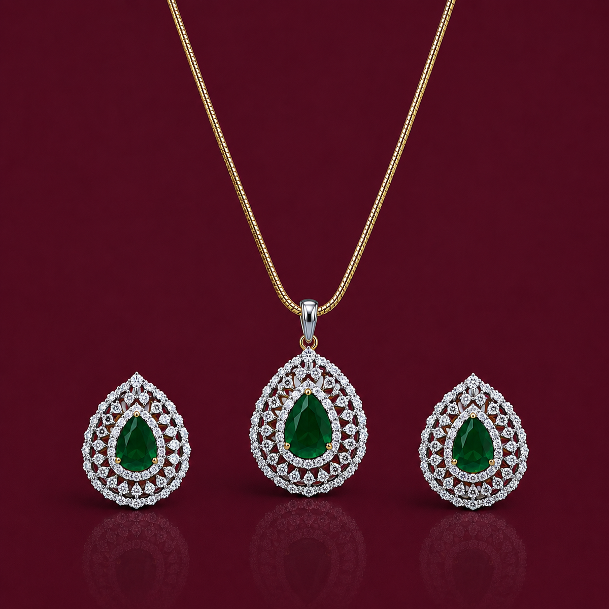 Emerald Teardrop Pendant Necklace Set – PD0094