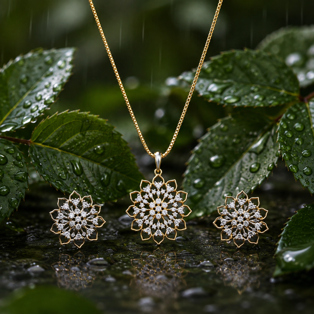 Floral CZ Pendant Necklace Set – PD0097