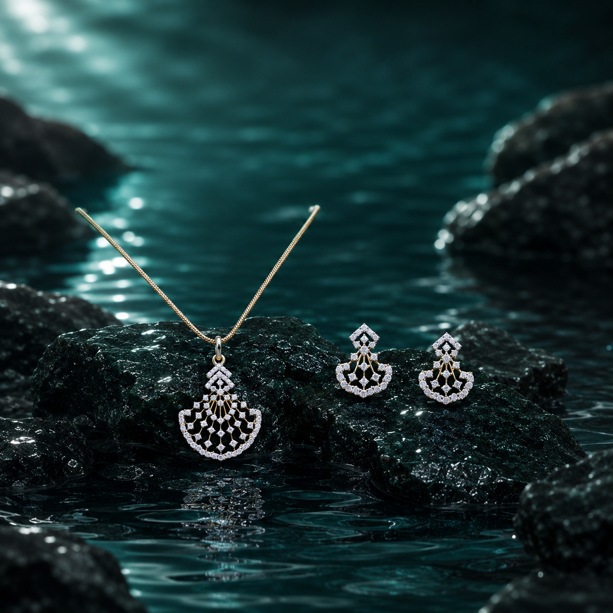 Elegant Teardrop CZ Pendant Necklace Set – PD0049