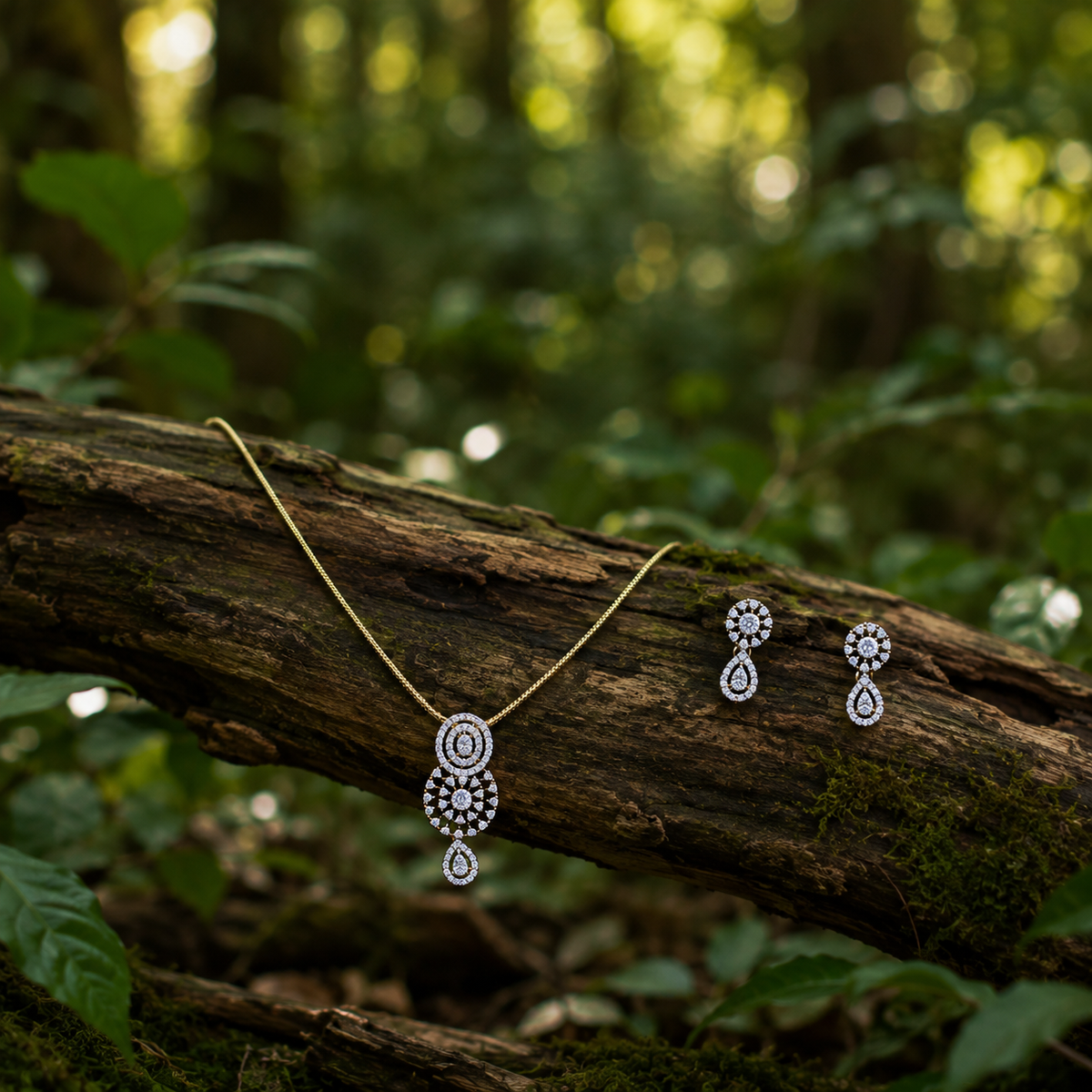 Elegant CZ Circle & Teardrop Pendant Necklace Set – PD0060