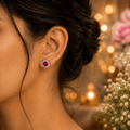 Ruby Floral Halo Stud Earrings – ERD0039