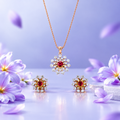 Ruby Floral CZ Pendant &amp; Earring Set – PD0118