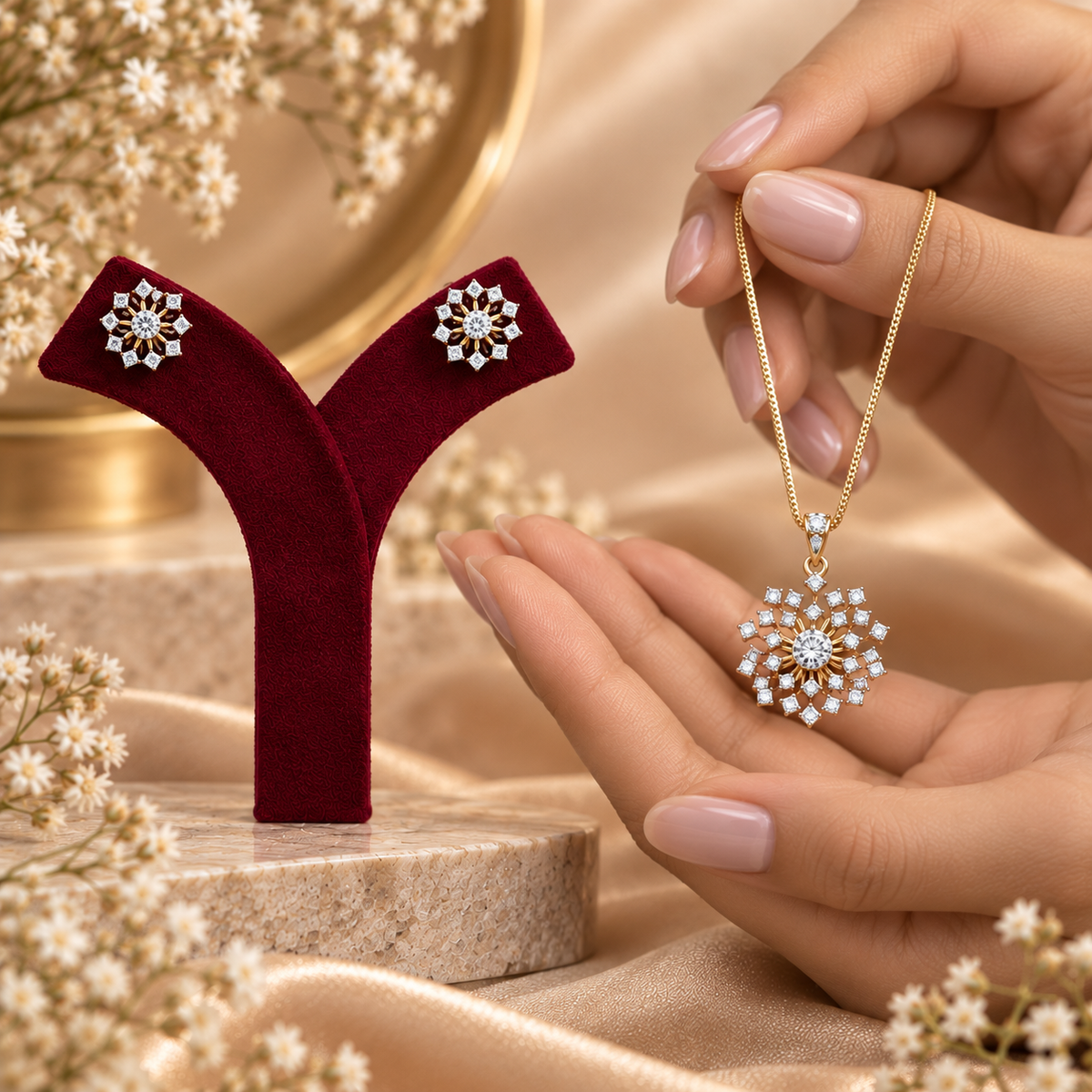 Floral CZ Pendant &amp; Earring Set – PD0123