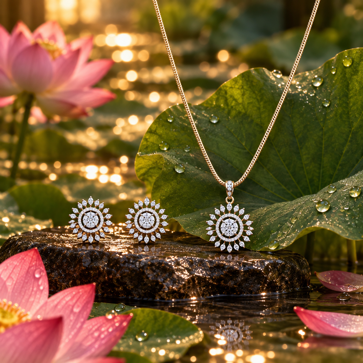 Elegant Round CZ Pendant &amp; Earring Set – PD0129