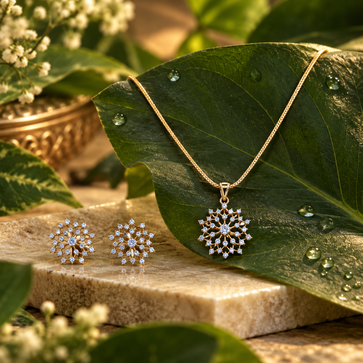 Snowflake CZ Pendant &amp; Earring Set – PD0134
