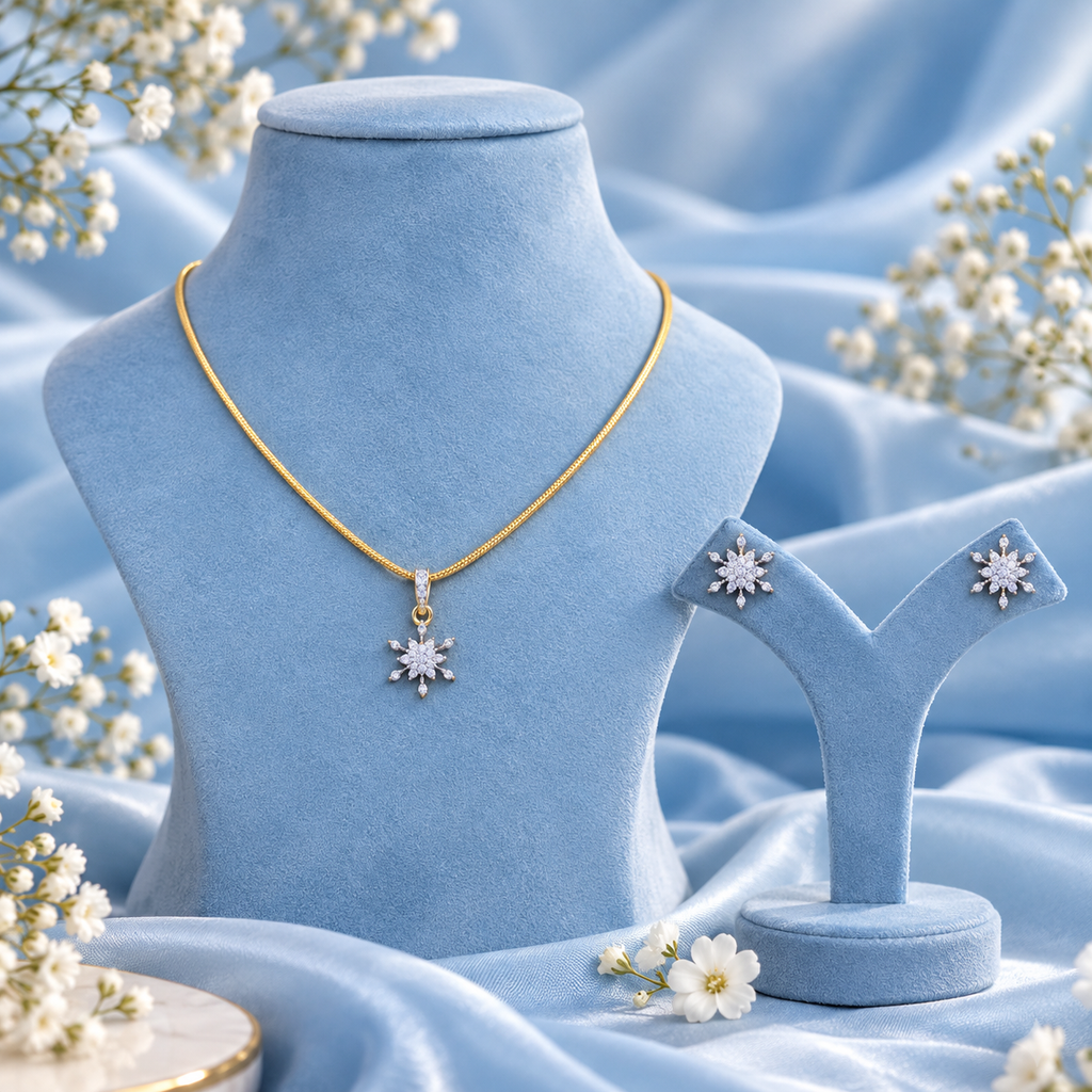 Snowflake CZ Pendant &amp; Stud Earring Set – PD0139