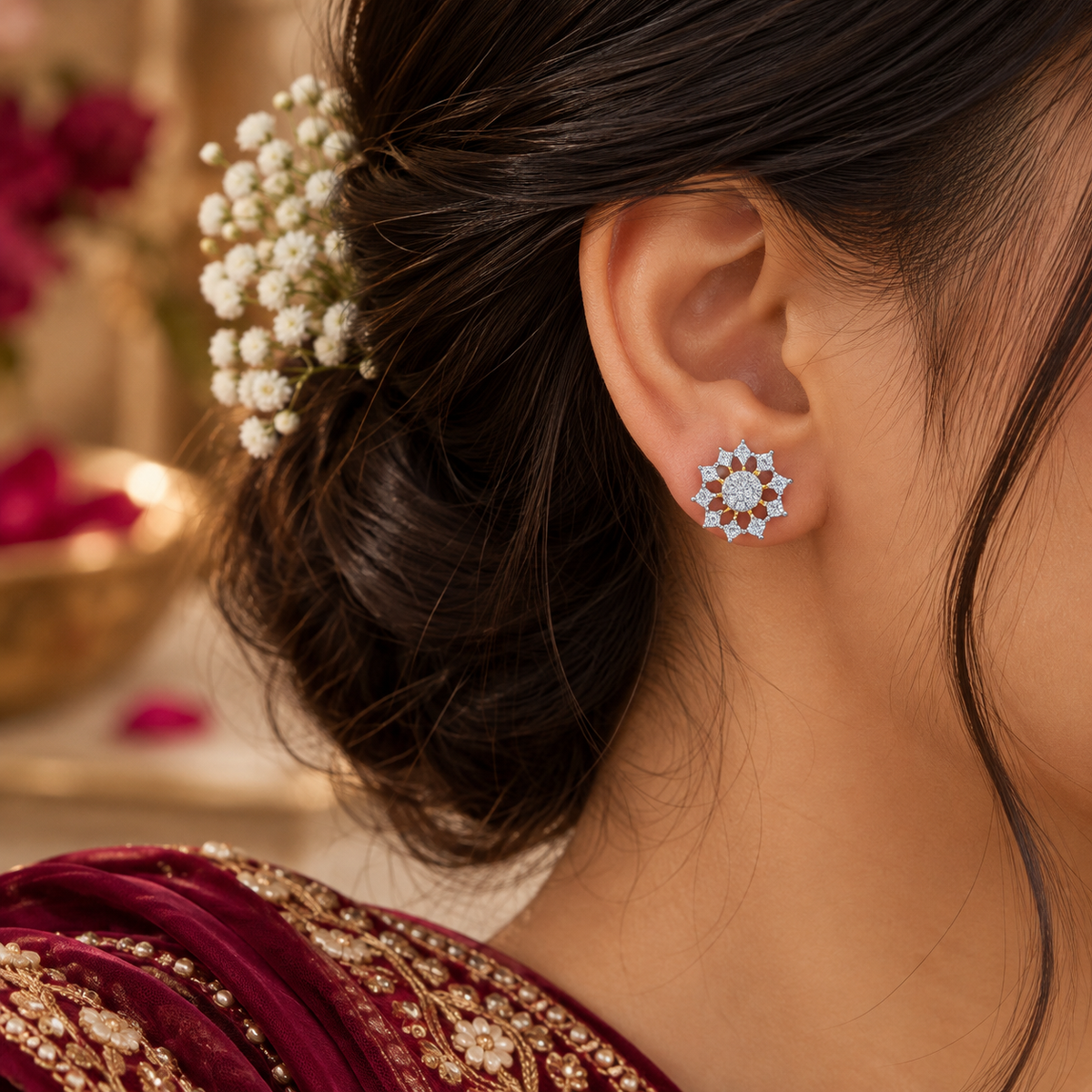 ERD0014 - Petite Floral Diamond Stud Earrings