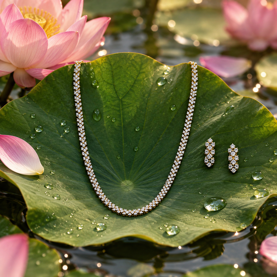HD0002 - Classic Diamond Cut Necklace & Drop Earrings Set