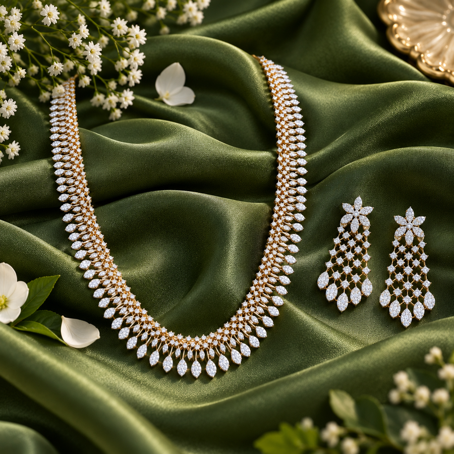 HD0003 - Luxury Diamond Cut Necklace & Statement Earrings Set