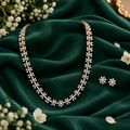 Elegant Floral Diamond Cut Necklace & Stud Earrings Set – HD0004