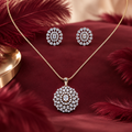 Round Floral CZ Pendant Necklace Set – PD0098