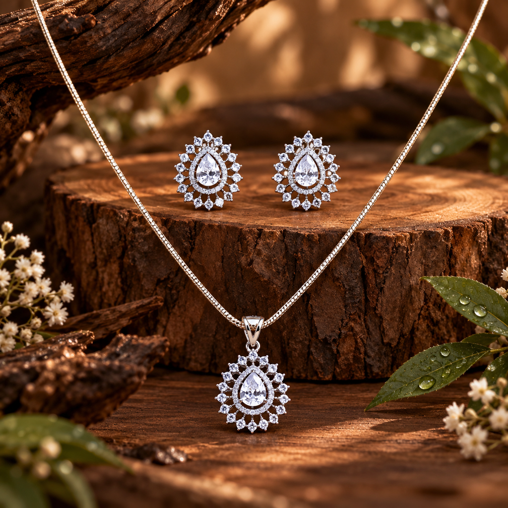 Teardrop CZ Pendant Necklace Set – PD0102