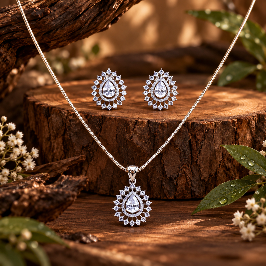 Teardrop CZ Pendant Necklace Set – PD0102