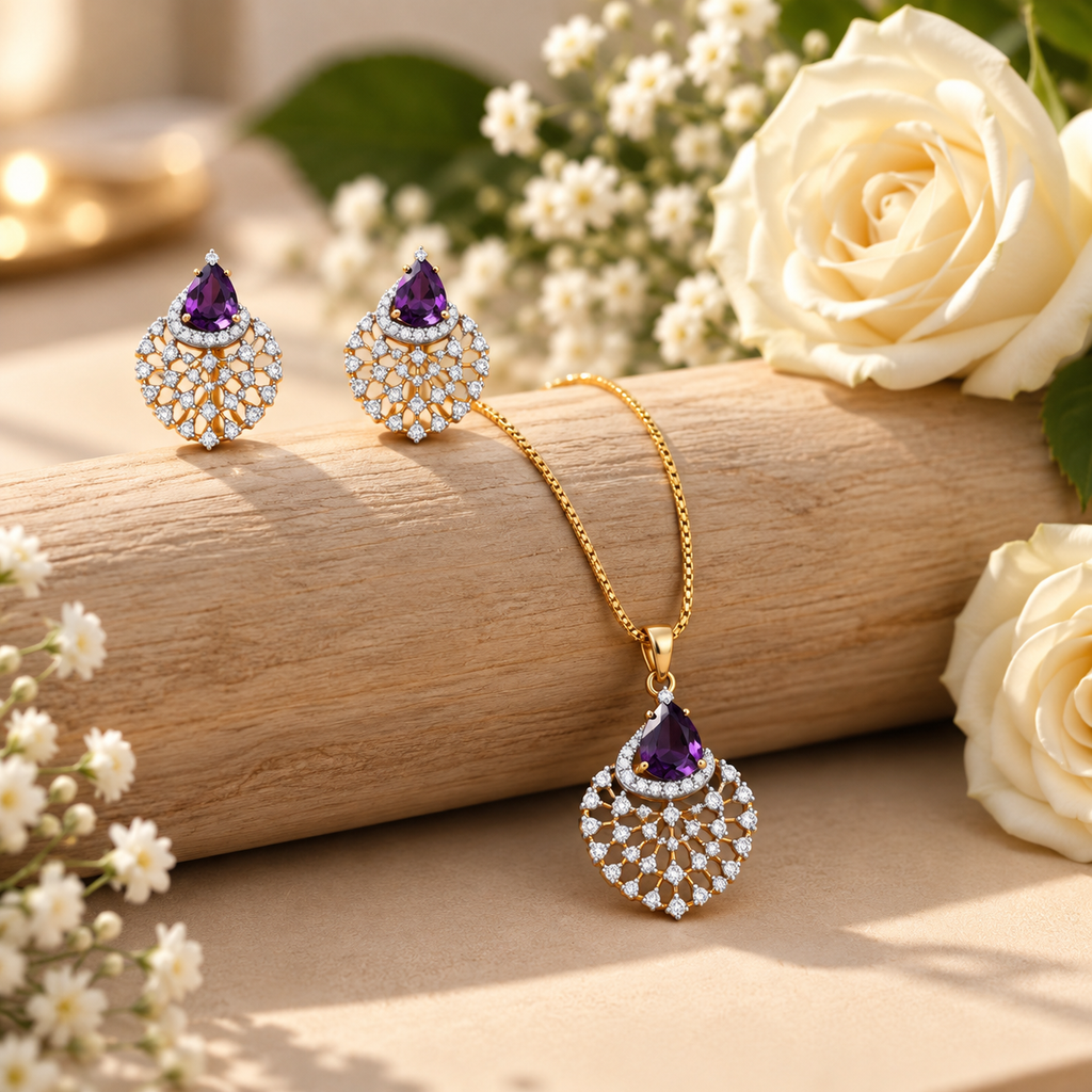 Deep Blue Teardrop Lattice Pendant &amp; Earring Set – PD0112