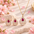 Ruby Teardrop CZ Pendant &amp; Earring Set – PD0115