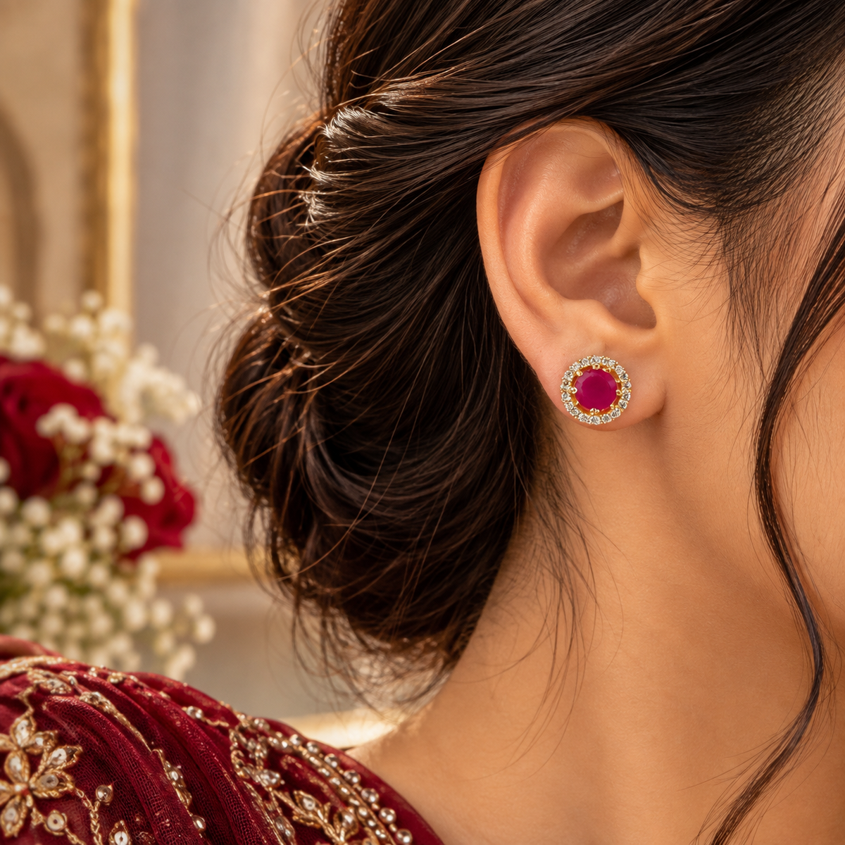 ERD0016 - Round Multicolour Halo Gemstone Stud Earrings