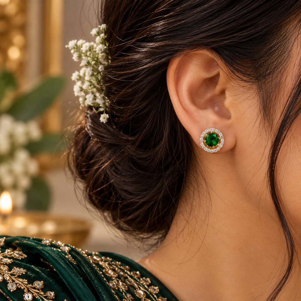 ERD0016 - Round Multicolour Halo Gemstone Stud Earrings