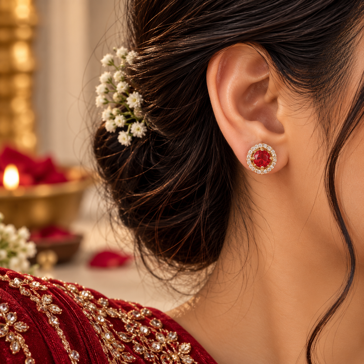 ERD0016 - Round Multicolour Halo Gemstone Stud Earrings