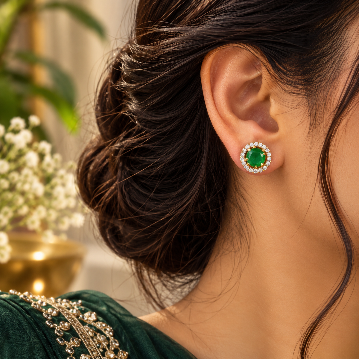 ERD0016 - Round Multicolour Halo Gemstone Stud Earrings