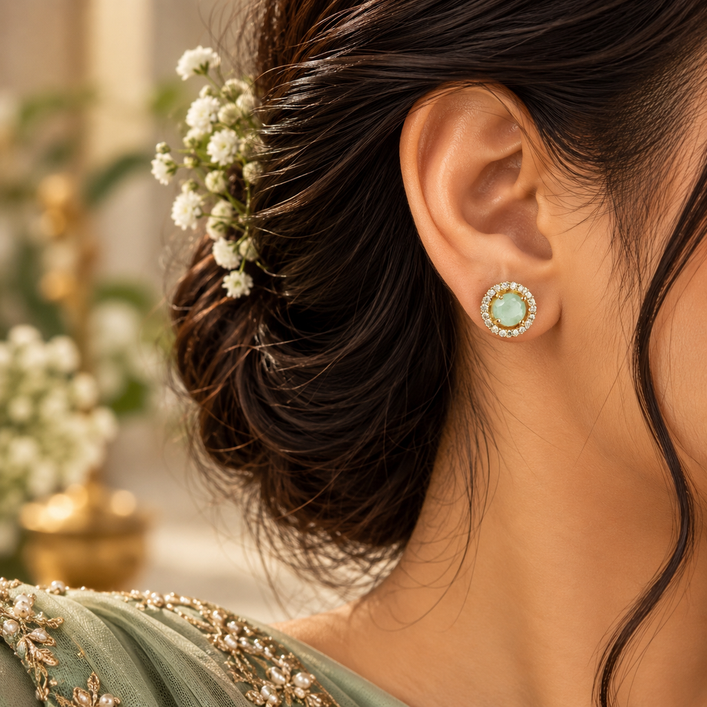 ERD0016 - Round Multicolour Halo Gemstone Stud Earrings