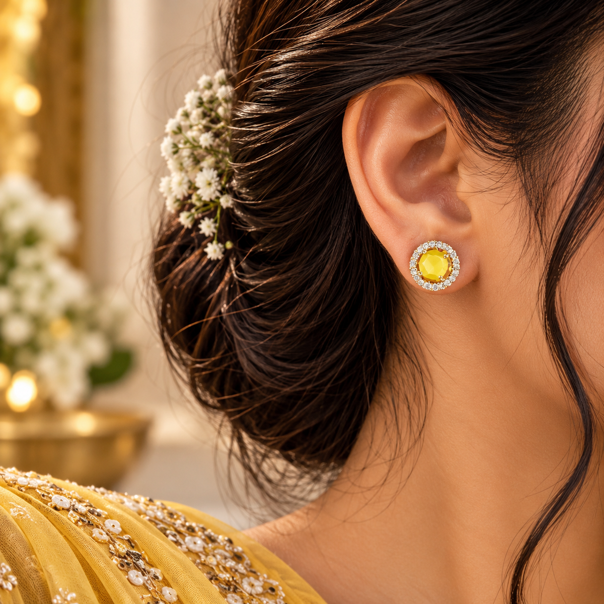 ERD0016 - Round Multicolour Halo Gemstone Stud Earrings