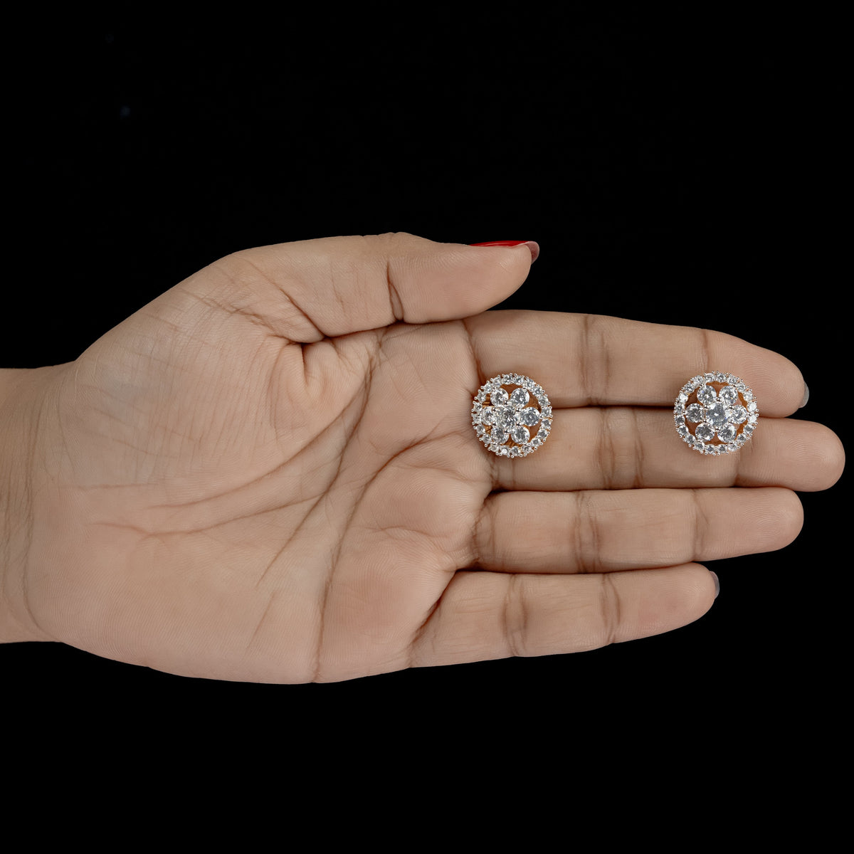 ERD0023 - Floral Diamond Halo Stud Earrings