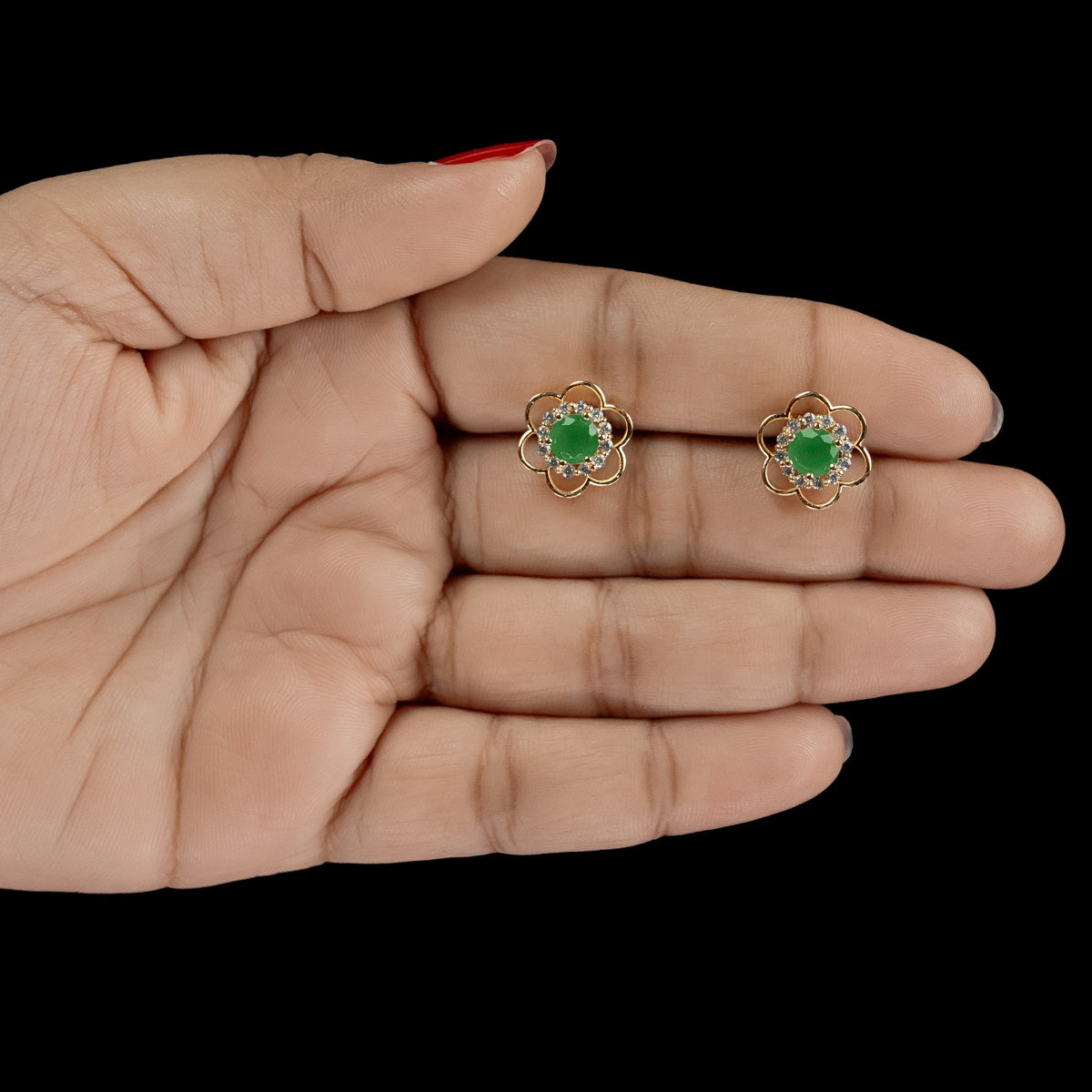 ERD0032 - Emerald Floral Halo Stud Earrings