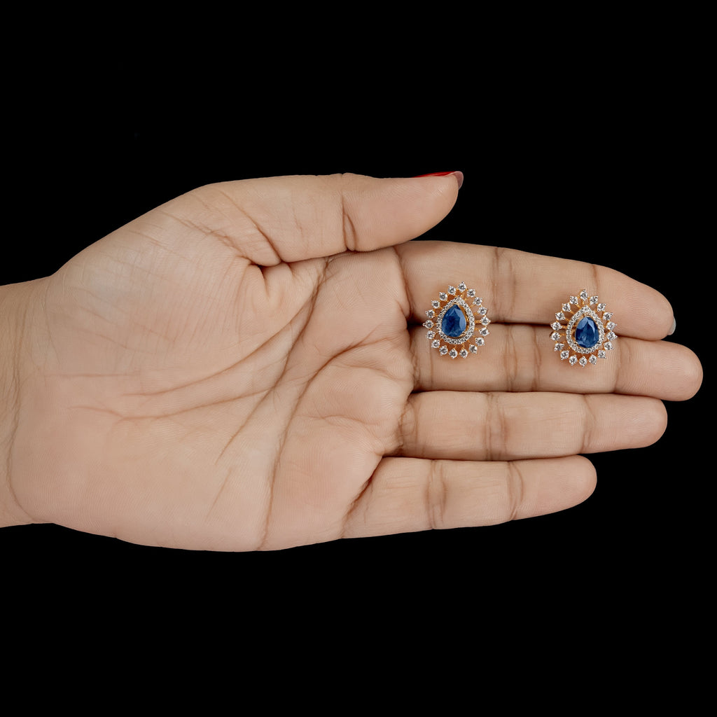 Blue Sapphire Teardrop Halo Stud Earrings – ERD0037