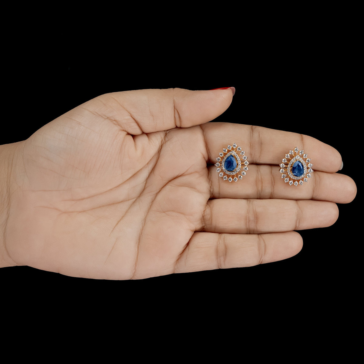Blue Sapphire Teardrop Halo Stud Earrings – ERD0037