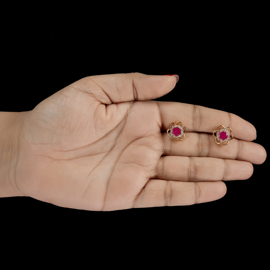 Ruby Floral Halo Stud Earrings – ERD0039