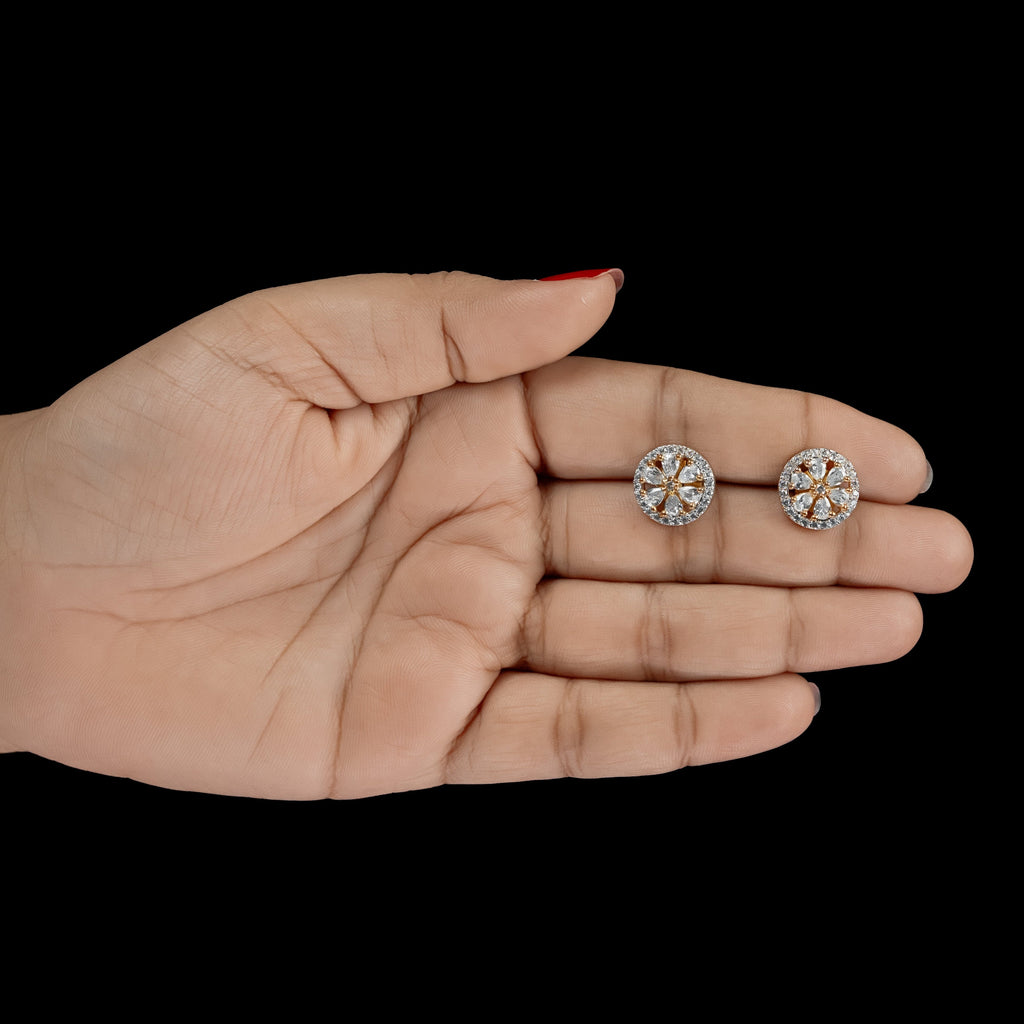 Round Floral Halo Stud Earrings – ERD0042