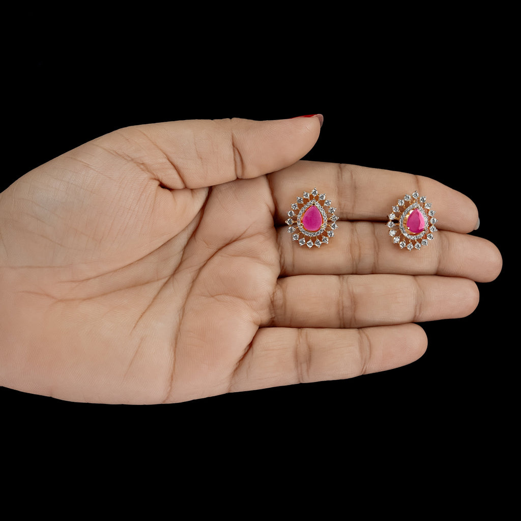Ruby Teardrop Halo Stud Earrings – ERD0044