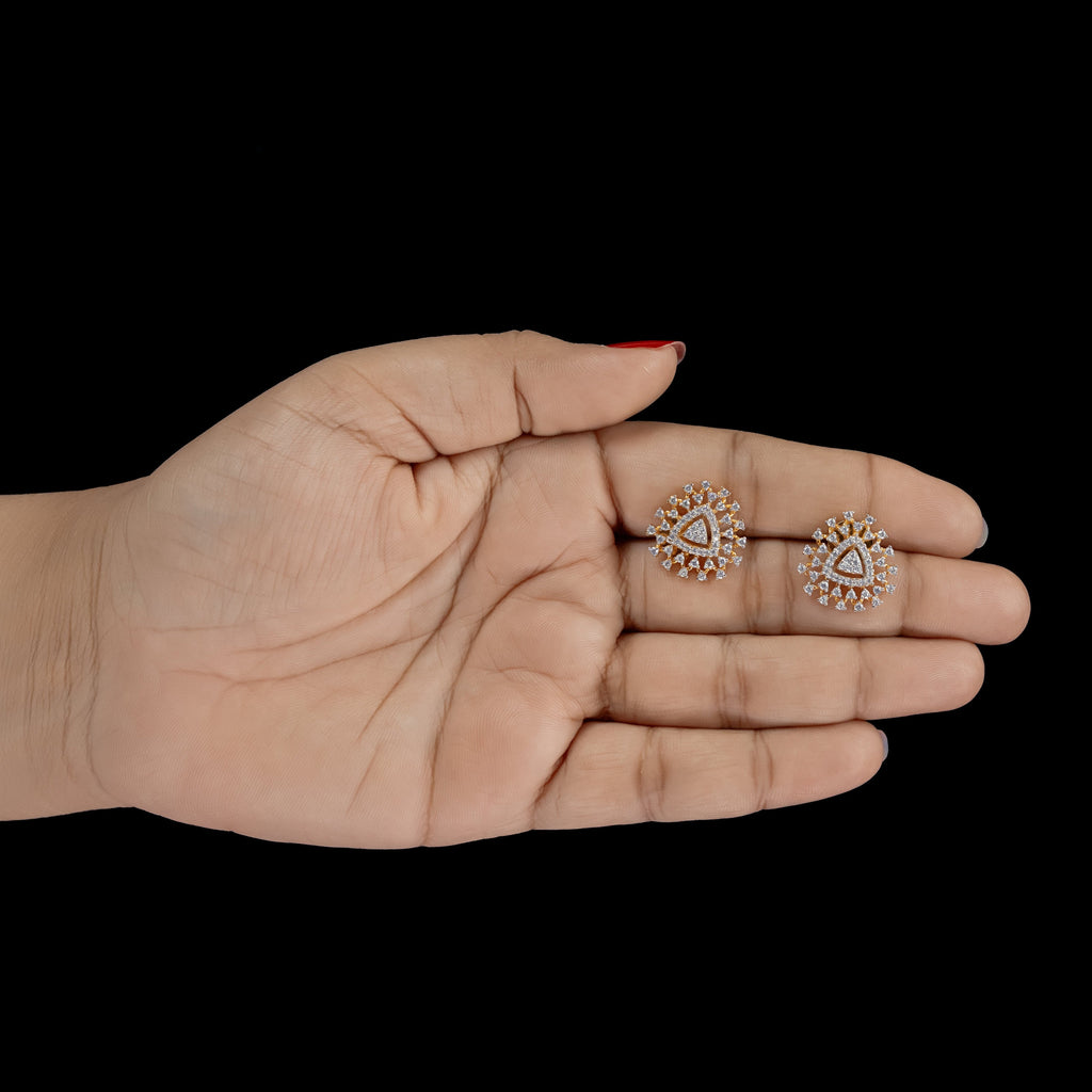 Geometric Halo Triangle Diamond Stud Earrings – ERD0050