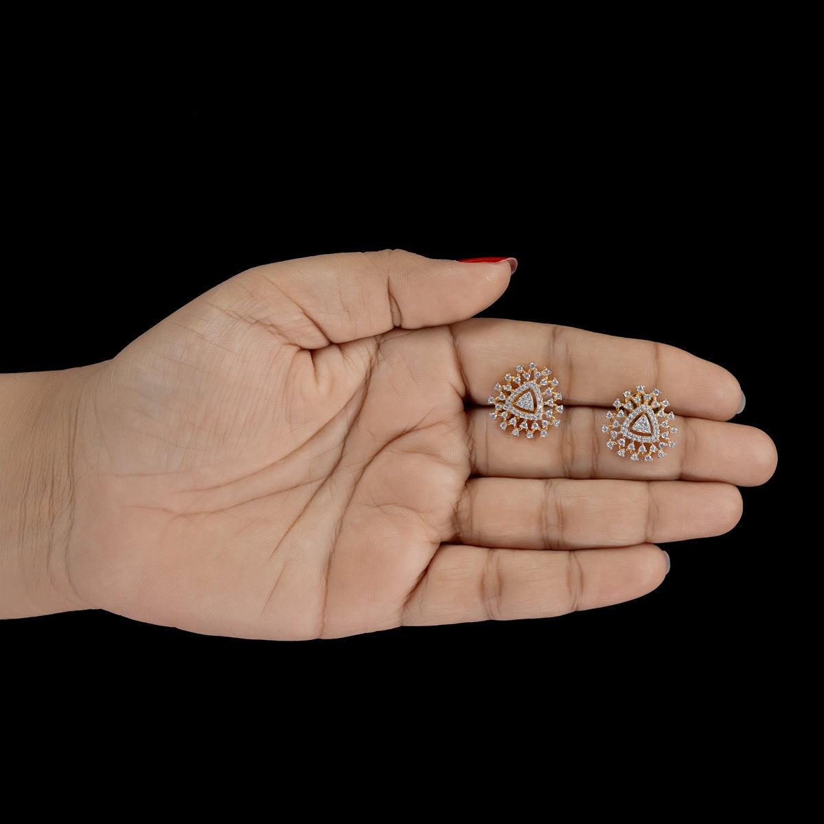 Geometric Halo Triangle Diamond Stud Earrings – ERD0050