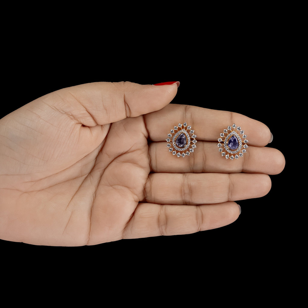 Royal Amethyst Halo Pear Stud Earrings – ERD0056